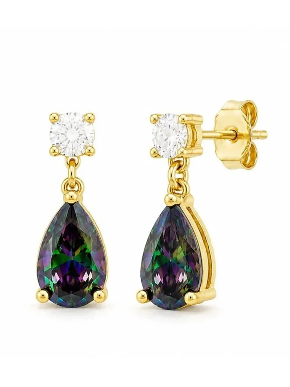 Created Mystic Topaz & W/Sapphire Earrings 14k Yellow Gold Plated (.925)